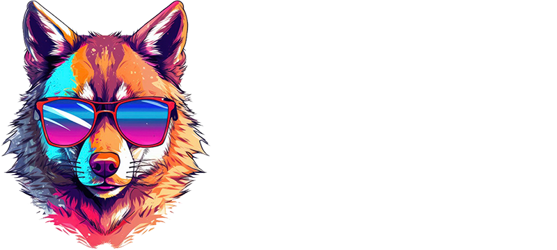 Websites by Liam logo, retro style wolf with sunglasses